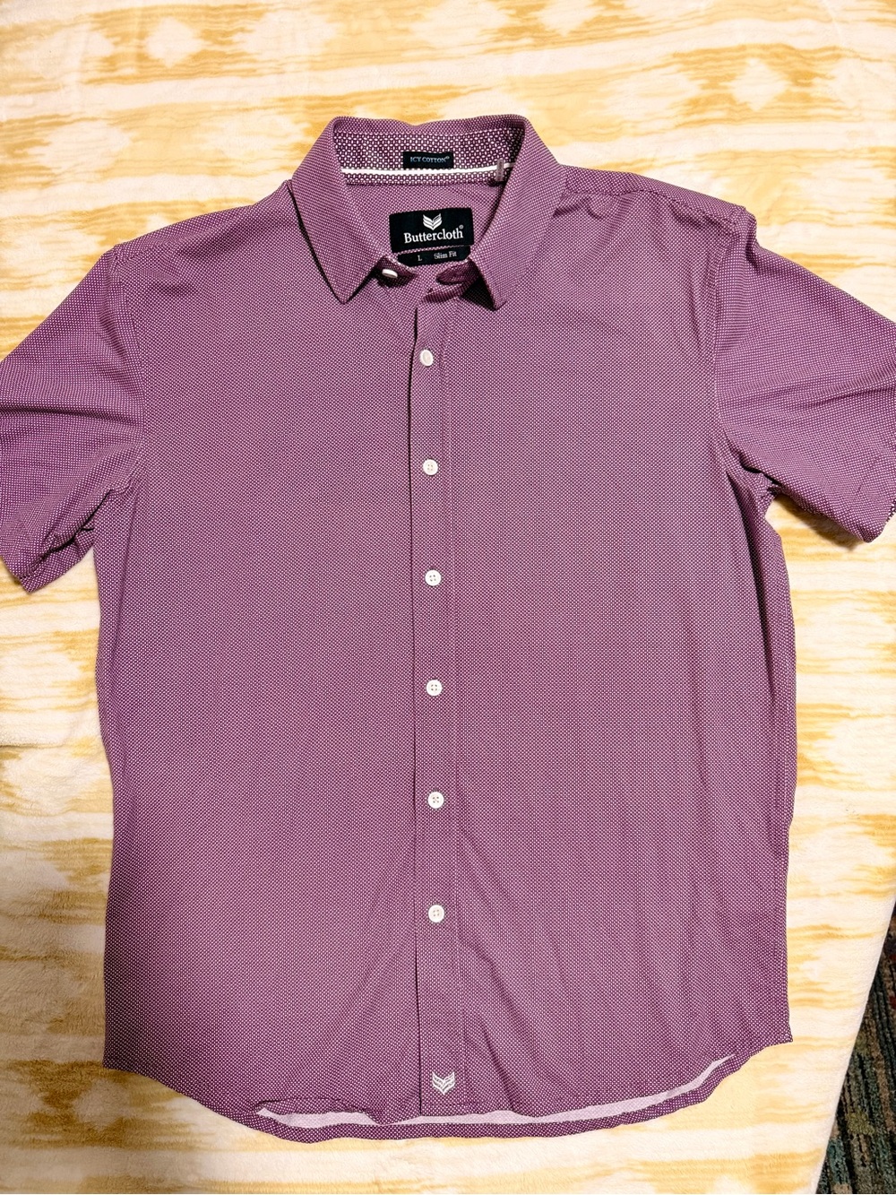 Buttercloth Icy Cotton Men’s Purple Geometric Knit Short Sleeve Slim Fit L